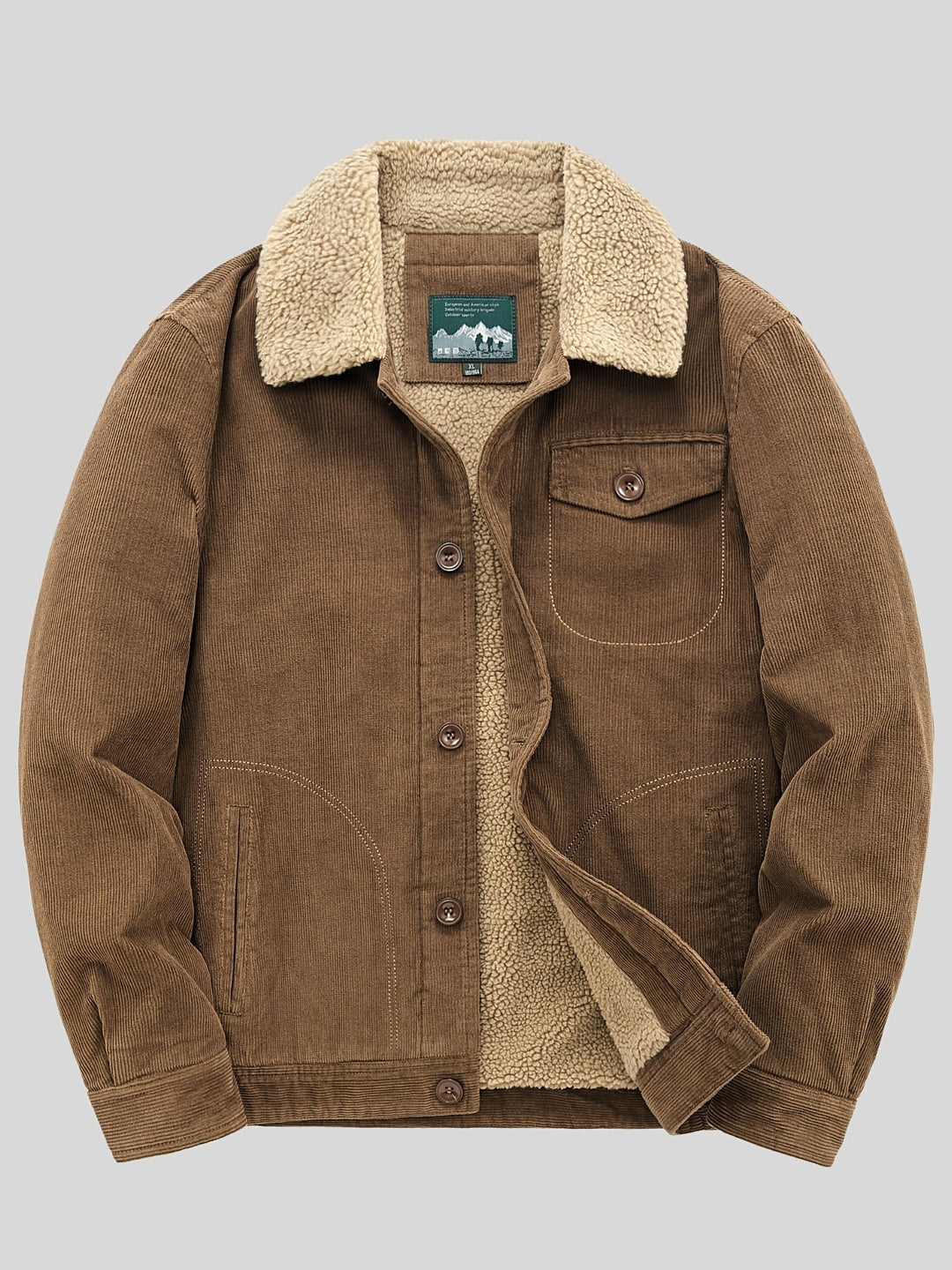 Veste d'extérieur légère en polaire chaude avec boutons et poche poitrine pour hommes | Parfait pour les activités de plein air