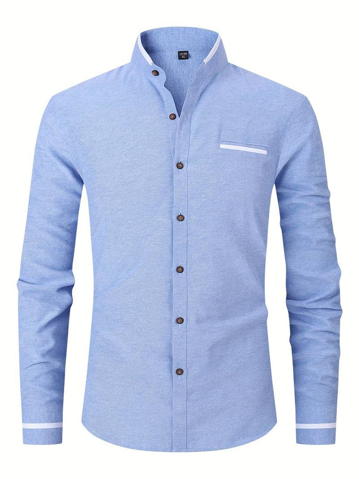 Chemise homme avec détails contrastés et col montant – Chemise à manches longues moderne pour affaires, quotidien et smart casual