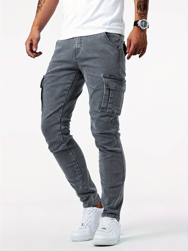 Herren Cargo Jeans Slim Fit mit Seitentaschen – Streetwear Hose für Freizeit & Alltag