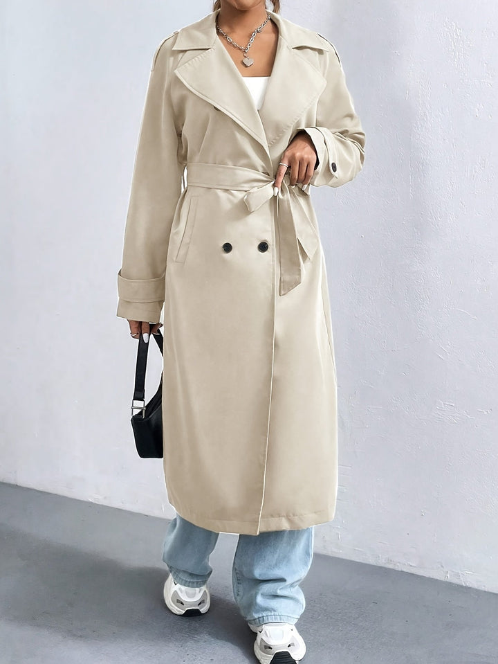 Trench elegante in colore semplice con maniche lunghe con cintura per donna | Perfetto per occasioni formali