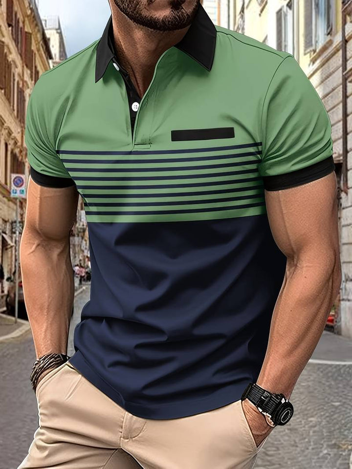 Polo homme à rayures – Chemise à manches courtes avec patte de boutonnage et col contrasté