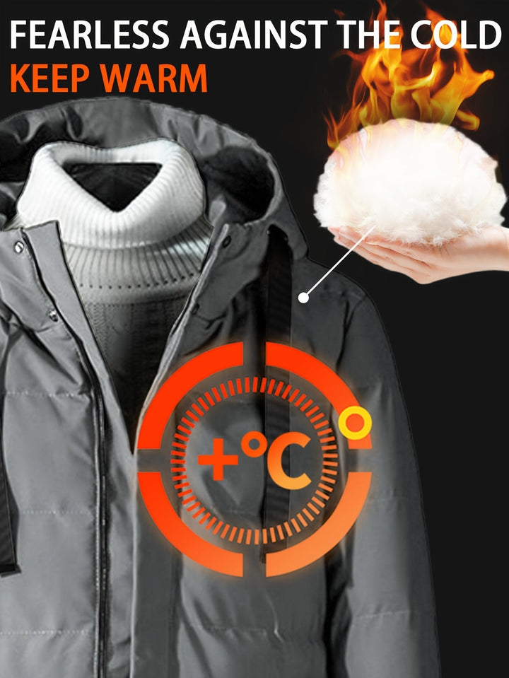 Veste d'hiver à capuche mi-longue déperlante décontractée avec fermeture éclair | Idéale pour l'hiver