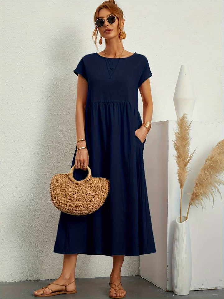 Luftiges Damen Sommerkleid – Casual Maxikleid mit Taschen & Rundhalsausschnitt
