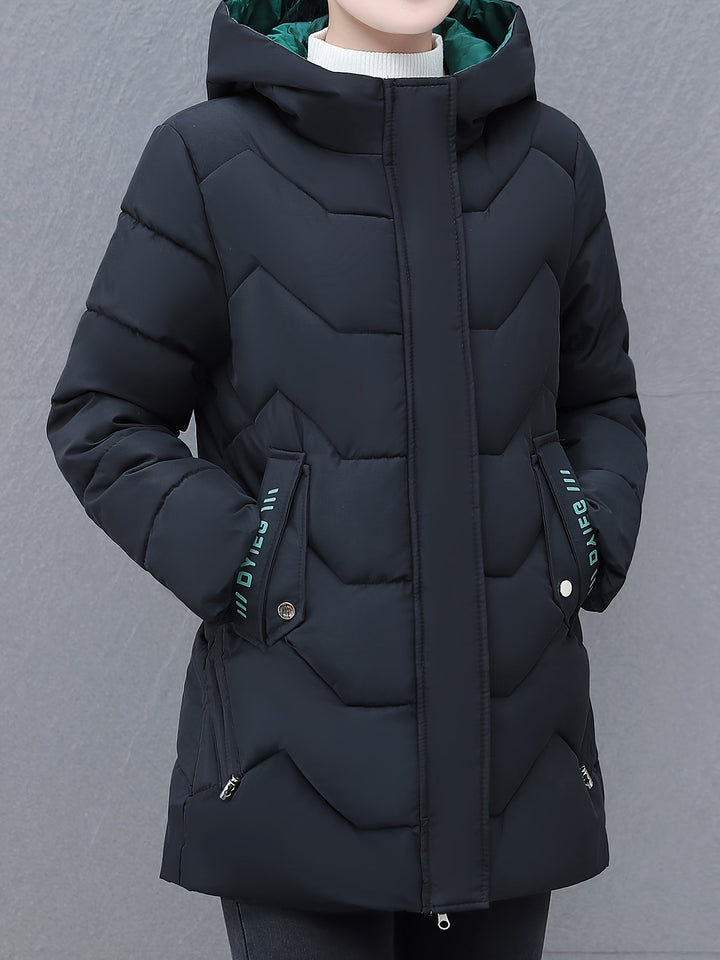 Stilvolle Warme Lange Puffer Winterjacke mit Kapuze für Frauen | Ideal für Winter