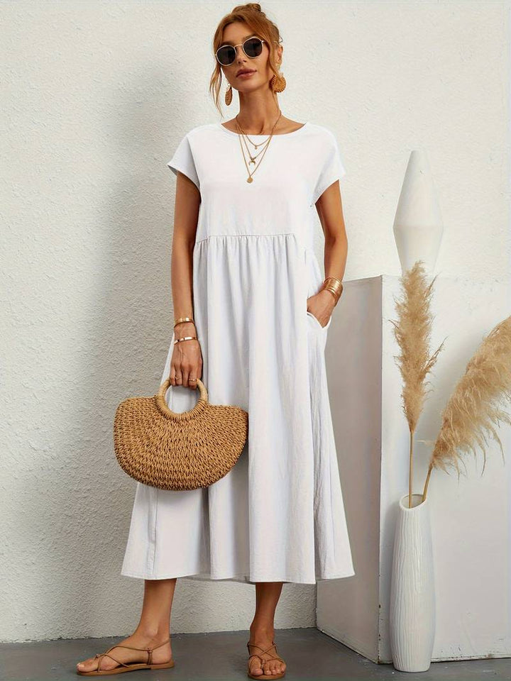 Luftiges Damen Sommerkleid – Casual Maxikleid mit Taschen & Rundhalsausschnitt