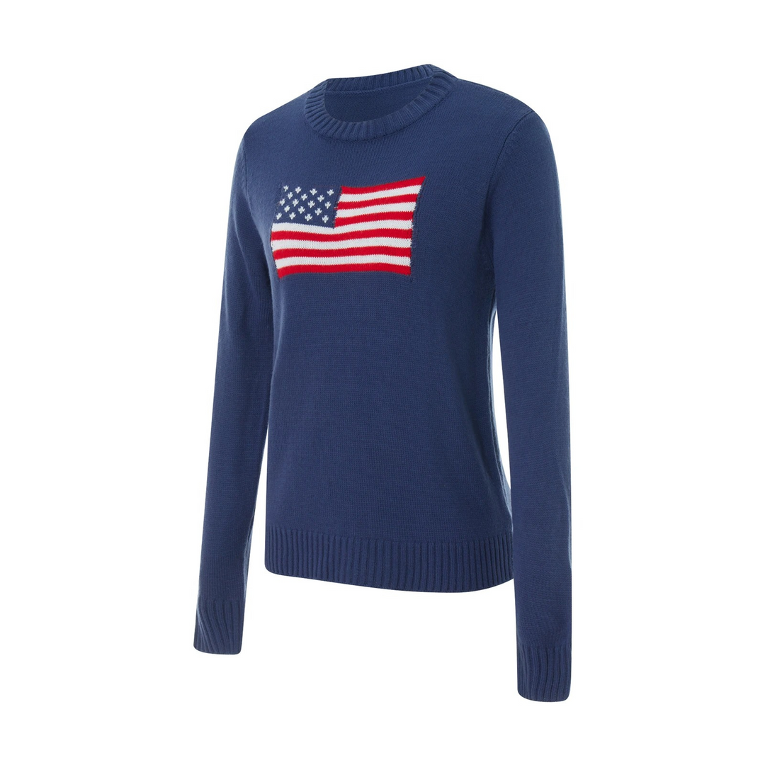 Maglione oversize da donna con motivo bandiera – maglione lavorato a maglia in stile retrò per autunno e streetstyle