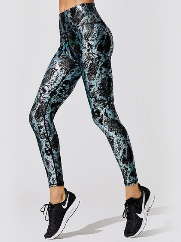 Valentina - Leggings femme taille haute avec motif serpent bronzé