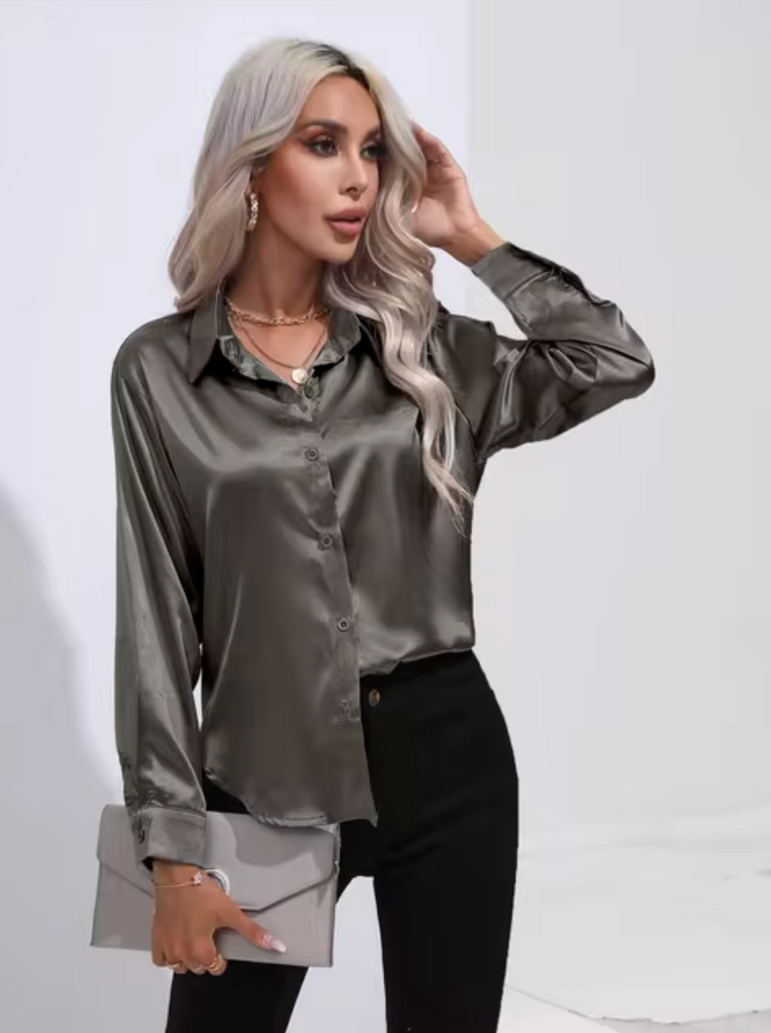 Annika - Camicia a maniche lunghe in raso