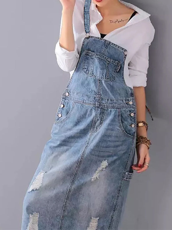 Combinaison en jean vintage pour femmes – Salopette décontractée avec bretelles réglables et aspect usé