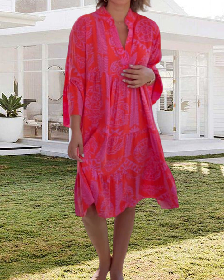 Robe avec manches 3/4 et imprimé bohème géométrique