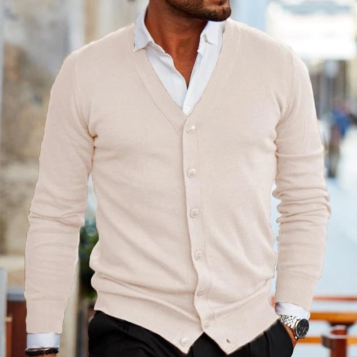 Cardigan homme en maille fine – col en V élégant avec patte de boutonnage, idéal pour le bureau, le quotidien et les looks superposés