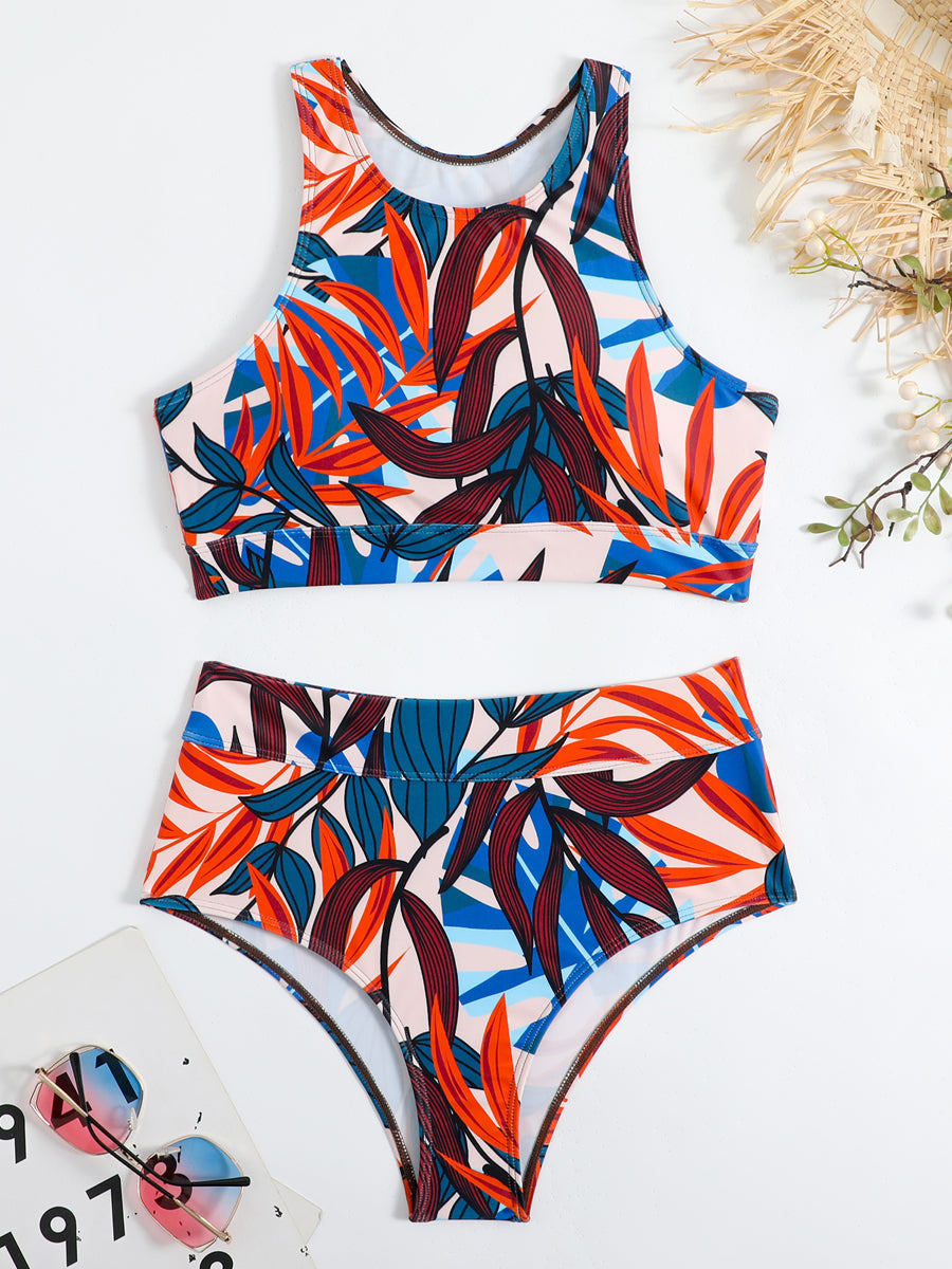 Sportlicher High-Waist Bikini für Damen – Zweiteiliges Set mit hochgeschlossenem Top für Strand & Pool