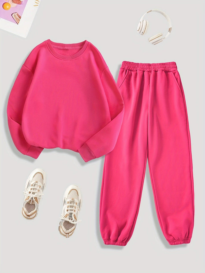 Sweat-shirt à manches longues confortable avec doublure en peluche & pantalon de jogging pour femmes | Idéal pour l'automne/hiver