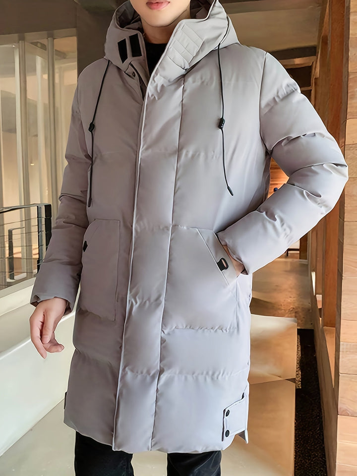 Manteau d'hiver à capuche mi-long chaud pour hommes | Parfait pour les activités de plein air