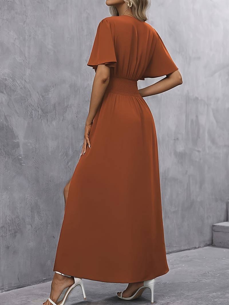 Elegante vestito lungo da donna con spacco e effetto incrociato – vestito fluido con scollo a V per estate, sera ed eventi