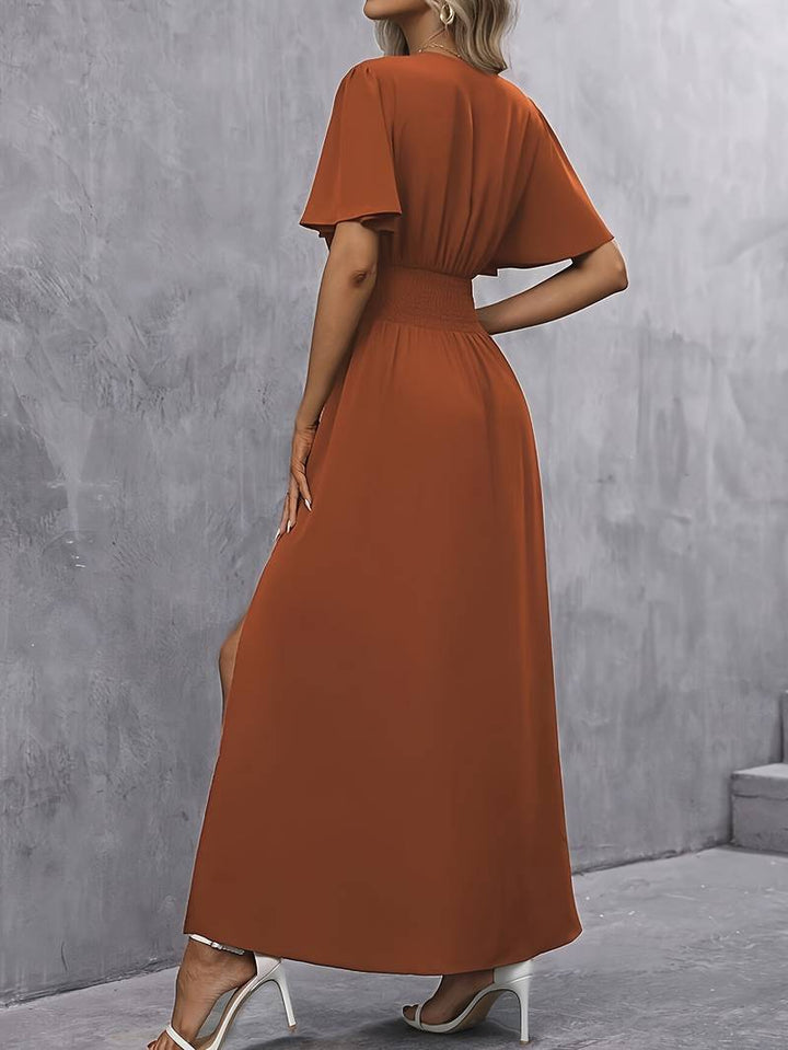 Elegante vestito lungo da donna con spacco e effetto incrociato – vestito fluido con scollo a V per estate, sera ed eventi
