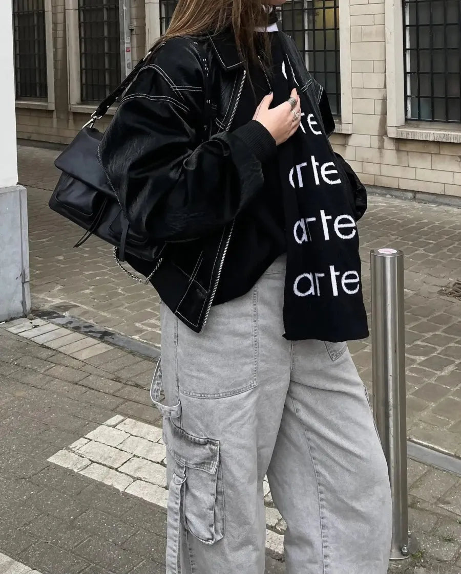 Lässige Vintage Übergroße Lederjacke für Damen | Perfekt für Lässige Tage