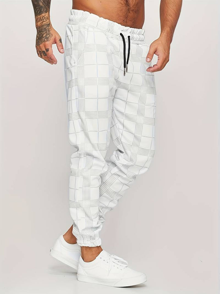 Pantalon de jogging homme à motif à carreaux – Pantalon d'entraînement slim fit avec poignets