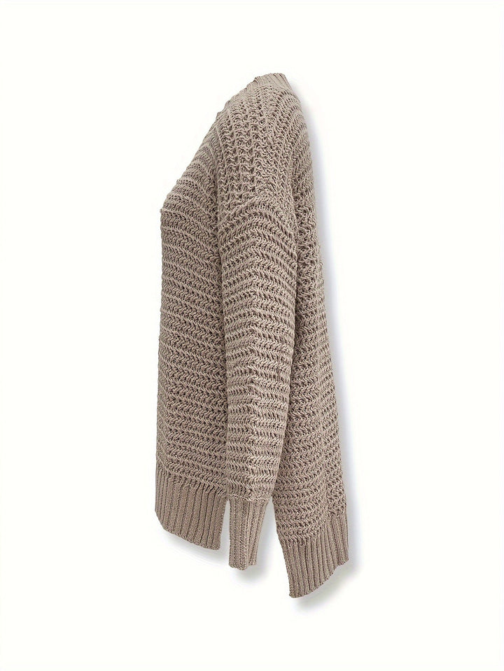 Vintage Baumwoll-Rollkragenpullover mit geteilten langen Ärmeln Pullover Damen | Perfekt für den Alltag