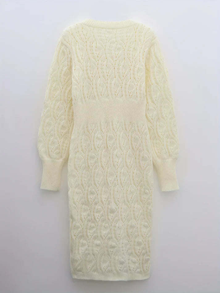 Pull-over décontracté en coton uni à trous col en V manches longues robe midi formelle pour dames | Idéal pour les occasions formelles
