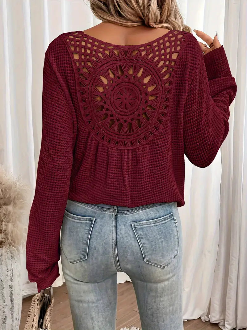 Lillibeth - Pull élégant avec encolure en V gaufrée pour femmes