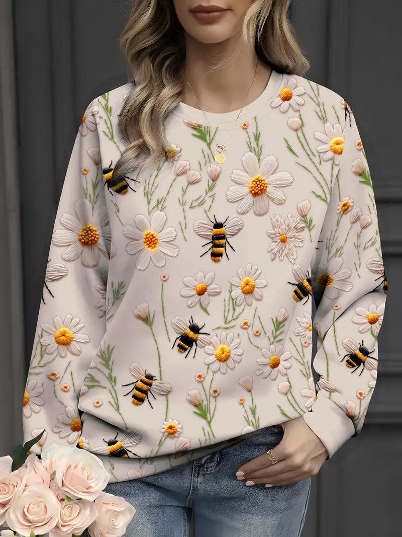 Blooming winter sweater with cozy crew neckline