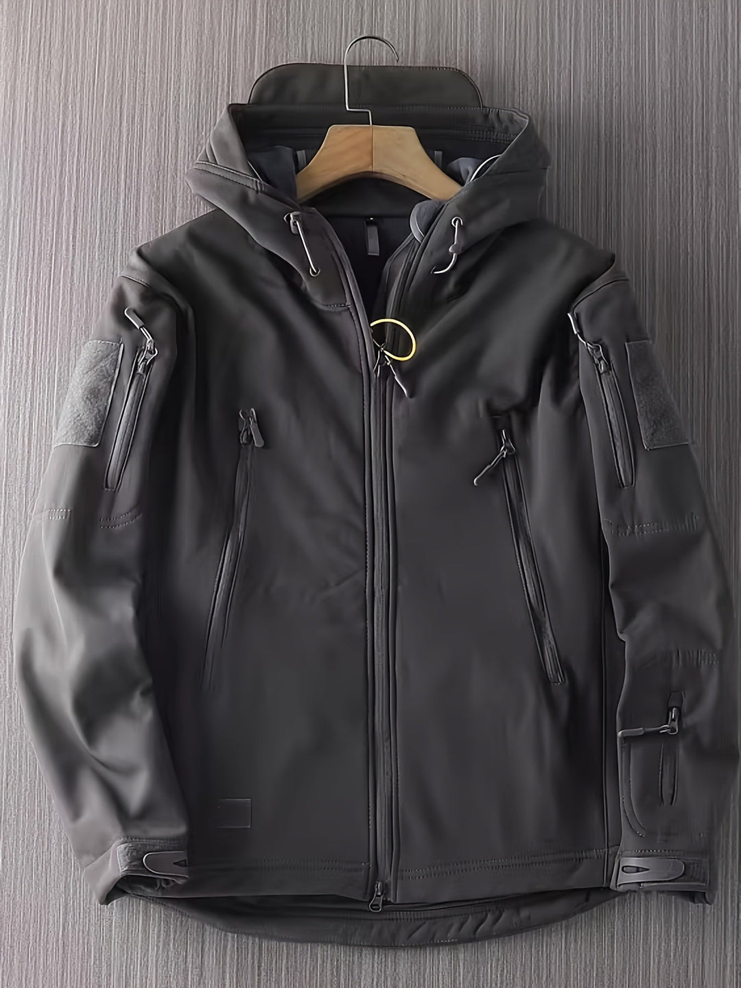 Veste softshell homme – Veste tactique extérieure coupe-vent avec capuche et poches zippées