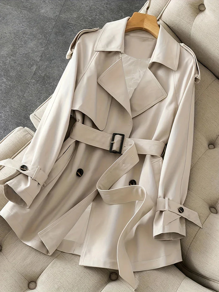 Trench coat monocolore elegante con vestibilità media e cintura per donna | Ideale per primavera e autunno