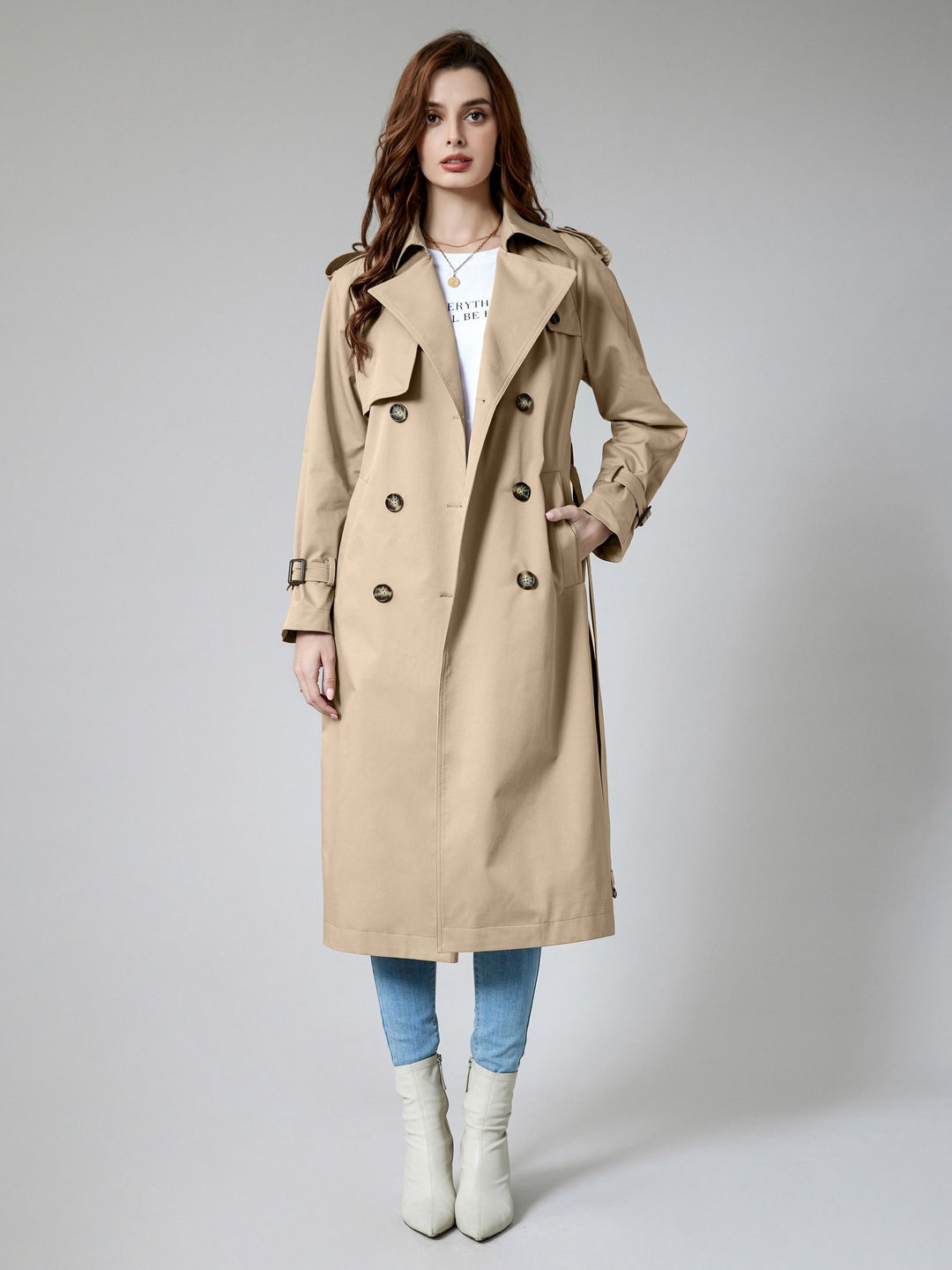 Trench-coat élégant en polyester uni tissé avec poches pour femmes | Idéal pour toutes les occasions