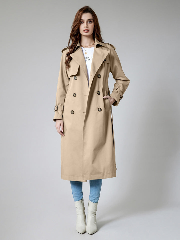 Trench-coat élégant en polyester uni tissé avec poches pour femmes | Idéal pour toutes les occasions