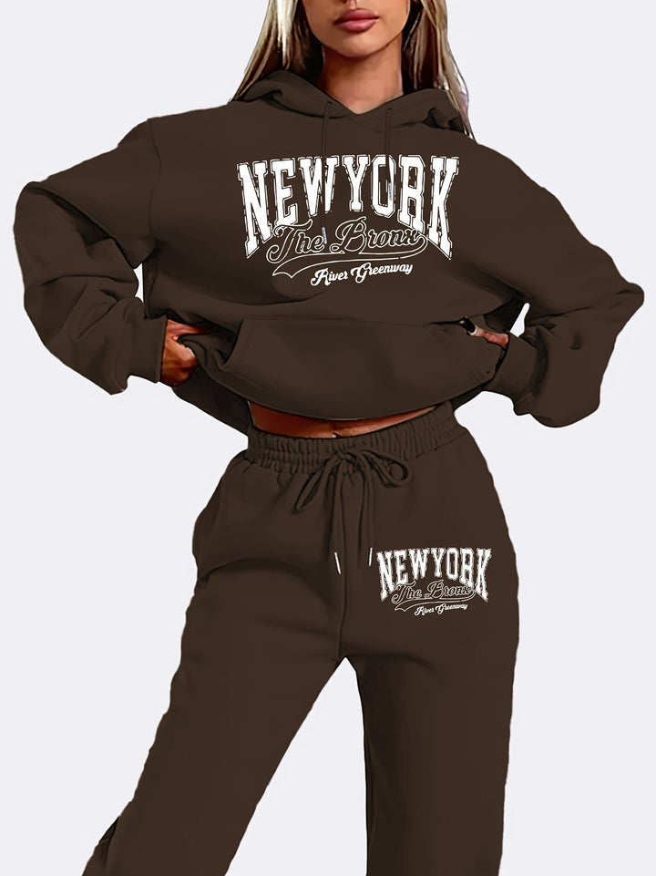 Sweat à capuche décontracté avec cordon de serrage & pantalon de jogging pour femmes | Idéal pour automne/hiver