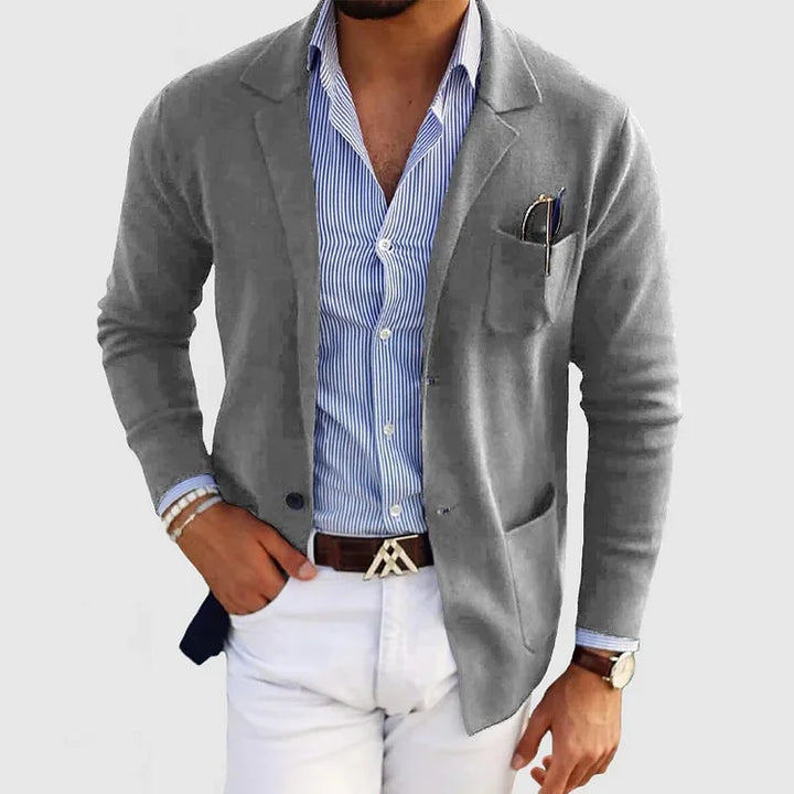 Benno - cardigan da uomo con bottoni casual, tasche e colletto a risvolto, tinta unita, maniche lunghe