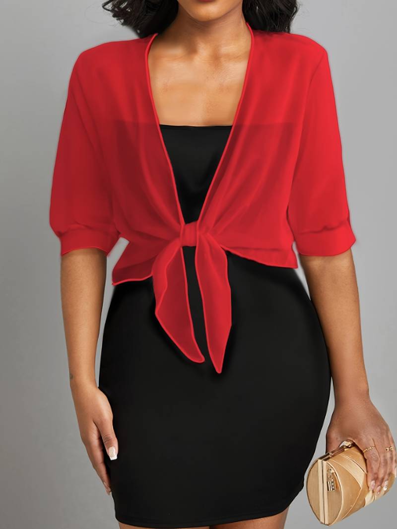 Bolero in chiffon da donna con nodo a fiocco – giacca corta trasparente per abiti da sera e outfit estivi