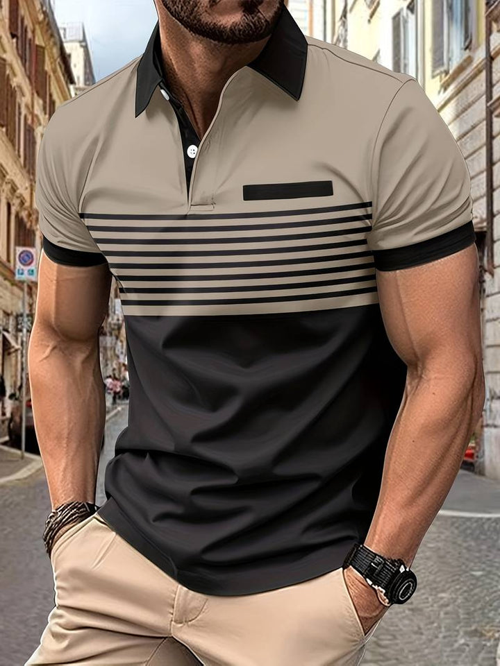 Polo homme à rayures – Chemise à manches courtes avec patte de boutonnage et col contrasté