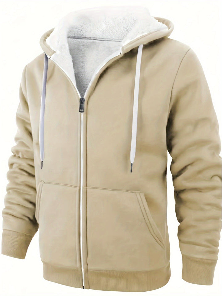 Vern - Veste à capuche décontractée avec fermeture éclair et laine à l'intérieur pour hommes