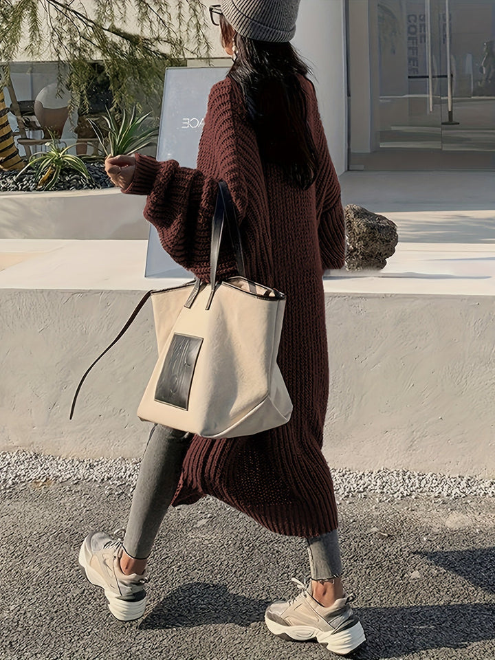 Lässiger Lange Aufgenähte Taschen Wolle Strickjacke Für Damen | Perfekt für Alltag