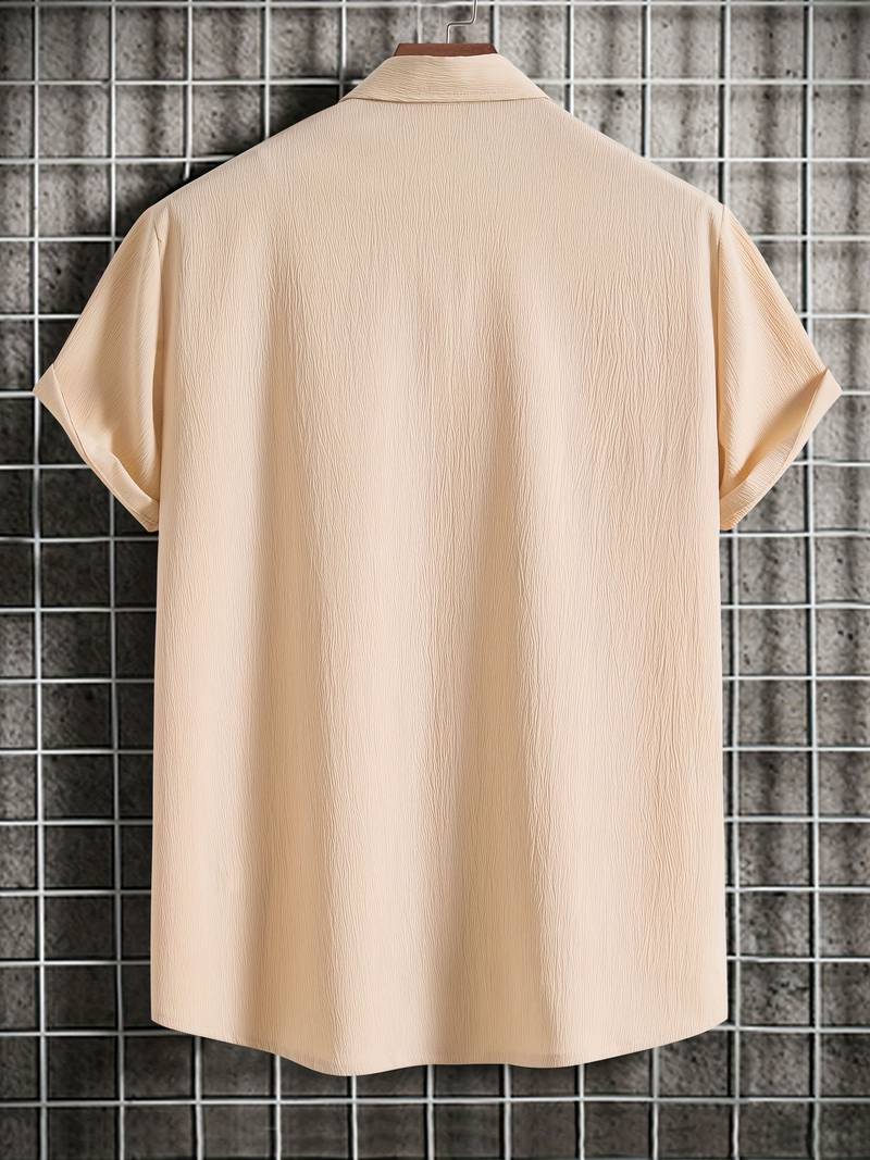 Chemise homme à manches courtes avec patte de boutonnage – Chemise d'été aérée en tissu structuré style décontracté