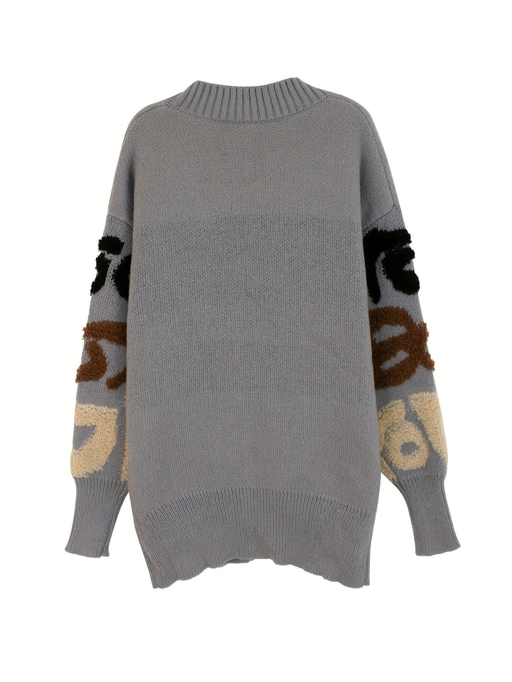 Lässiger Buchstabenmuster Knopf Unten Strickjacke Für Damen | Perfekt für lässige Tage