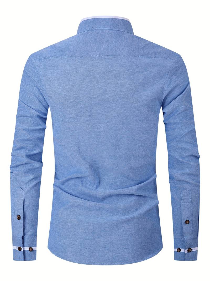 Chemise homme avec détails contrastés et col montant – Chemise à manches longues moderne pour affaires, quotidien et smart casual
