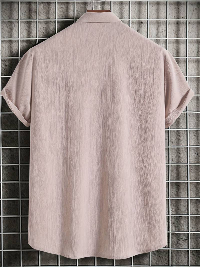 Chemise homme à manches courtes avec patte de boutonnage – Chemise d'été aérée en tissu structuré style décontracté