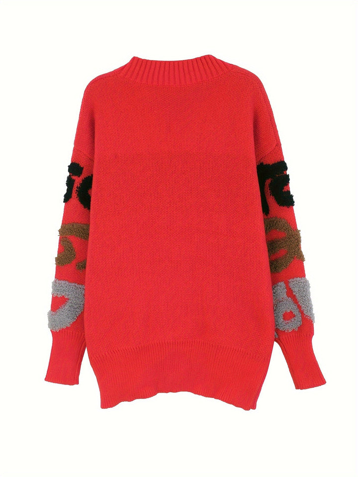 Lässiger Buchstabenmuster Knopf Unten Strickjacke Für Damen | Perfekt für lässige Tage