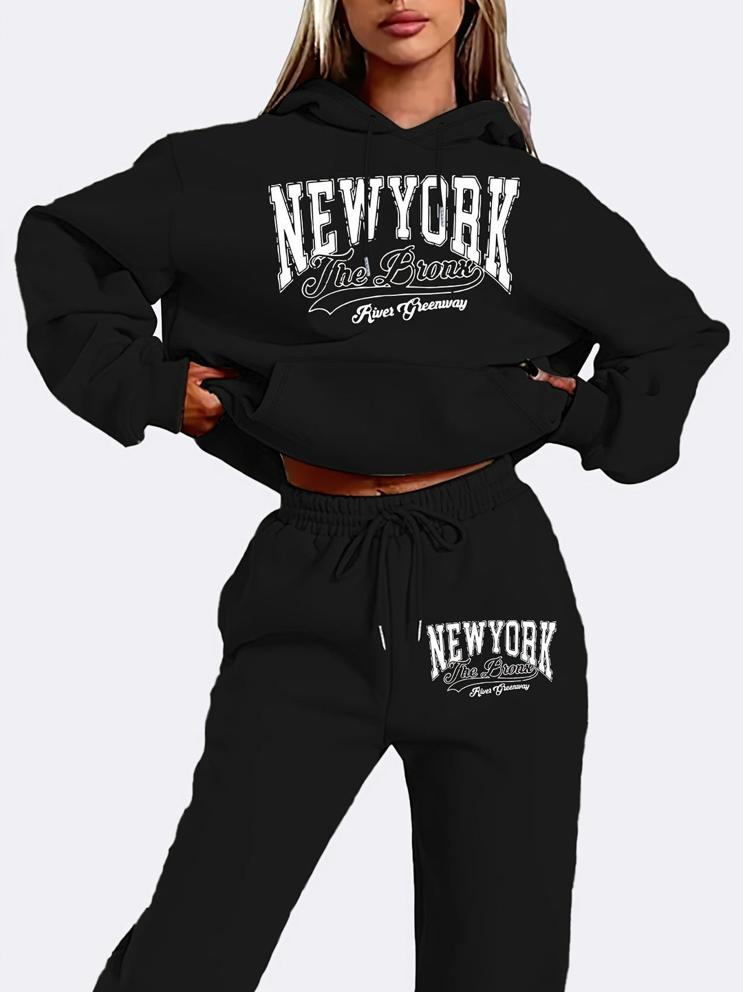 Sweat à capuche décontracté avec cordon de serrage & pantalon de jogging pour femmes | Idéal pour automne/hiver