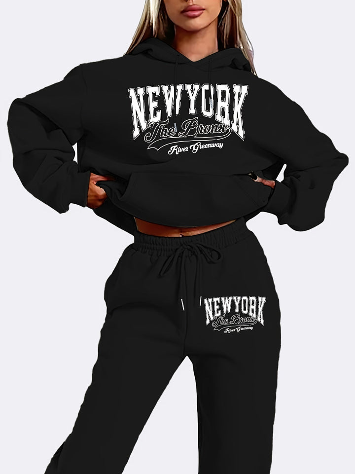 Sweat à capuche décontracté avec cordon de serrage & pantalon de jogging pour femmes | Idéal pour automne/hiver