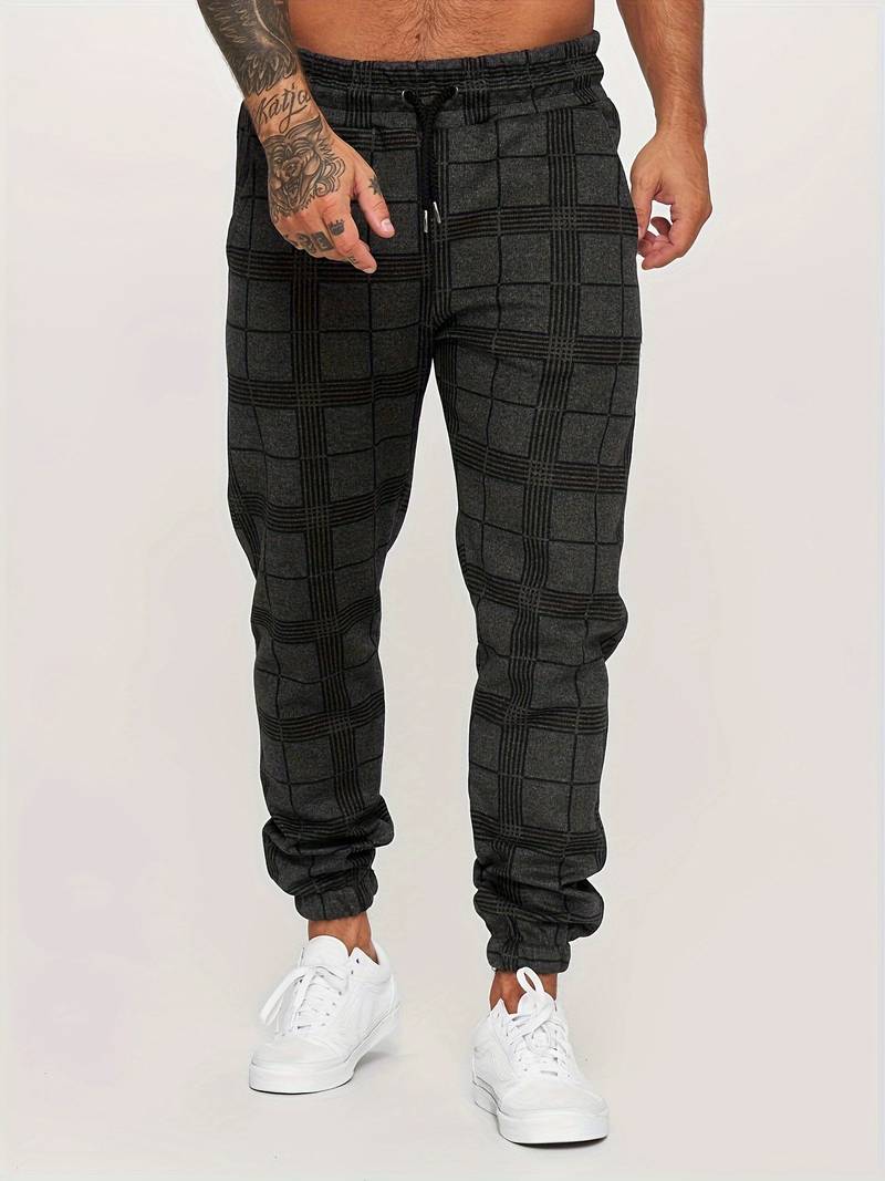 Pantalon de jogging homme à motif à carreaux – Pantalon d'entraînement slim fit avec poignets