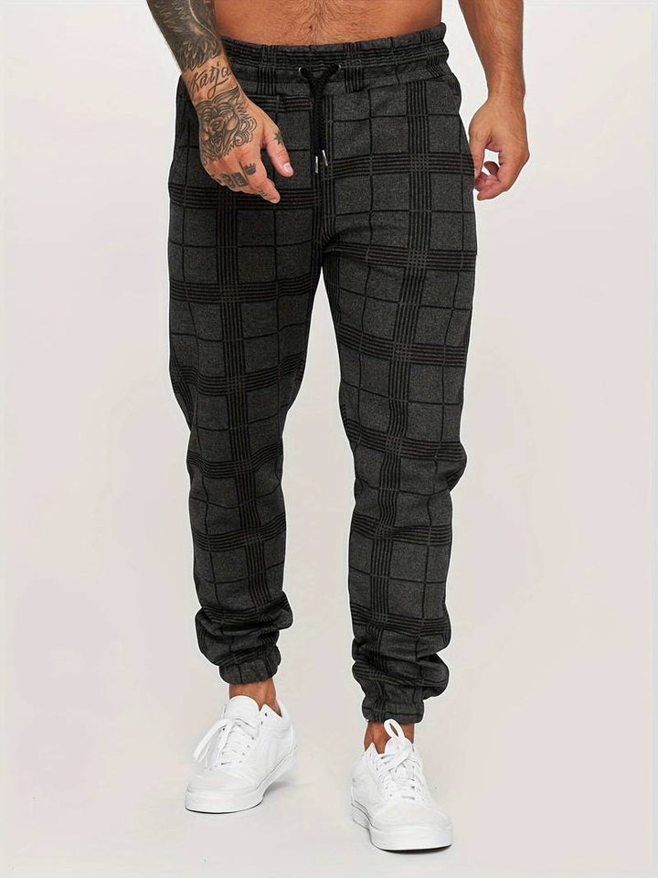 Pantalon de jogging homme à motif à carreaux – Pantalon d'entraînement slim fit avec poignets