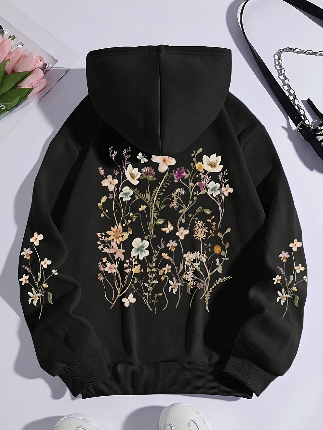Eleganter Fleece-Pullover-Hoodie mit Backprint und Kapuze für Women | Ideal für den Alltag