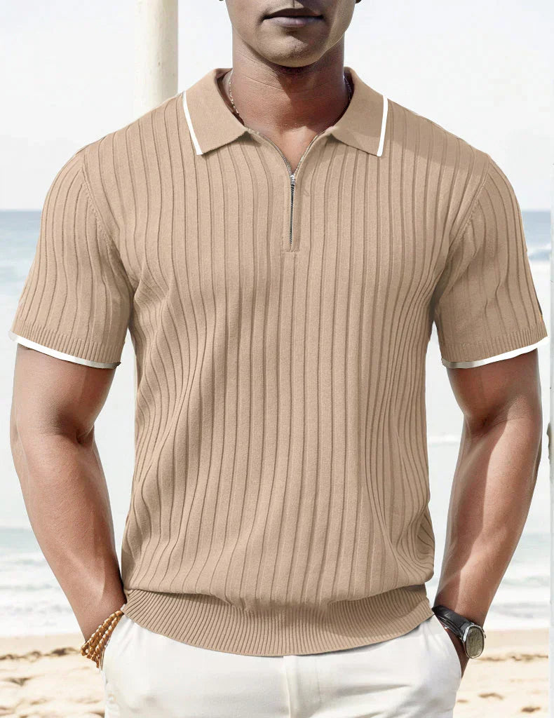Men's polo shirt with zipper – ribbed short-sleeve shirt with contrast details for summer, leisure & smart casual looks