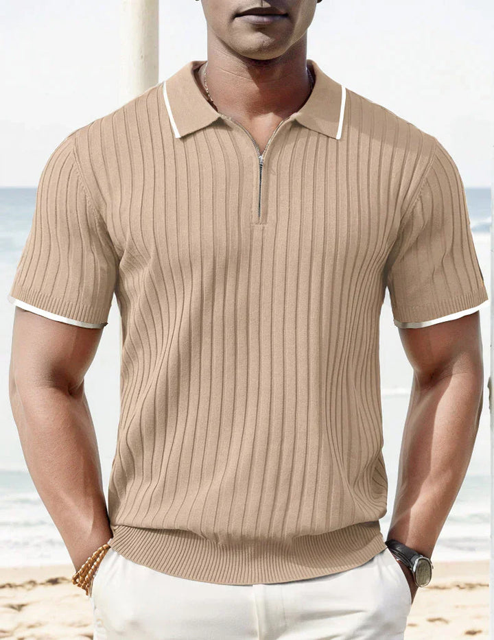 Men's polo shirt with zipper – ribbed short-sleeve shirt with contrast details for summer, leisure & smart casual looks