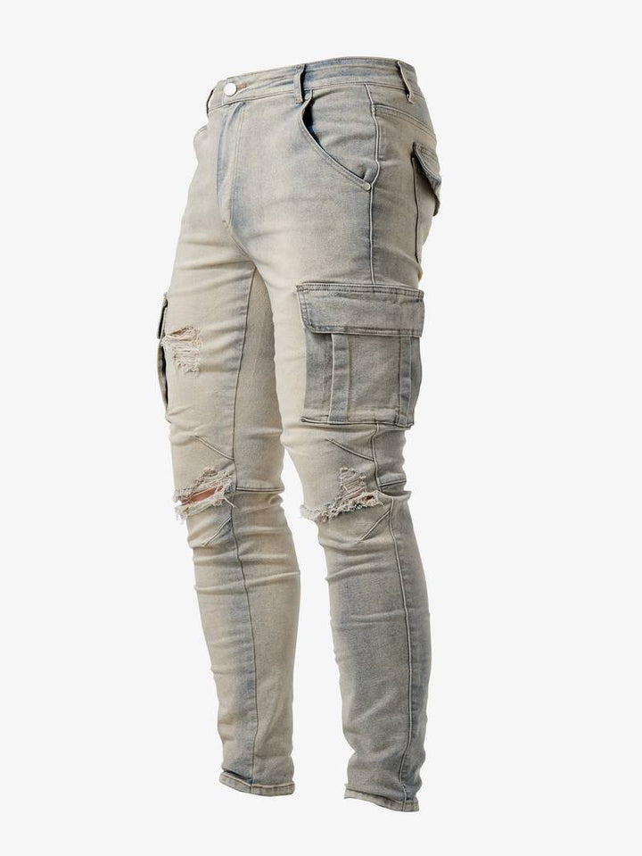Herren Cargo Jeans Slim Fit mit Seitentaschen – Streetwear Hose für Freizeit & Alltag