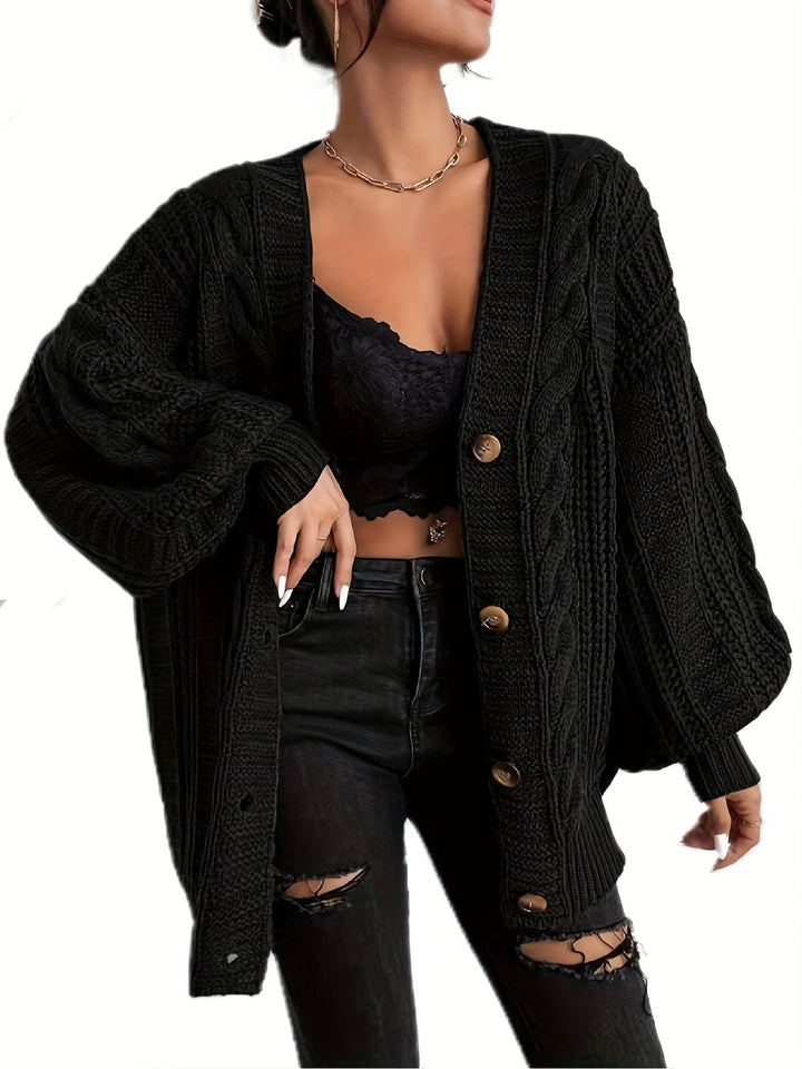 Lässiger stilvoller warmer Kabelstrick-Woll-Cardigan für Damen | Perfekt für lässige Tage